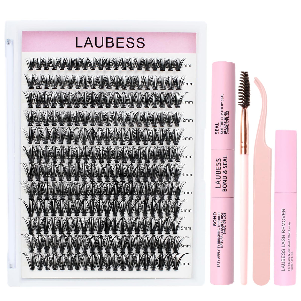 LAUBESS Lash Clusters Kit including lash clusters, bond, and remover