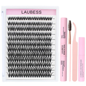 LAUBESS Lash Extension Kit contents including lash clusters and tools