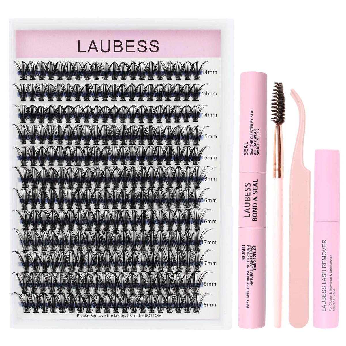 LAUBESS Lash Extension Kit contents including lash clusters and tools