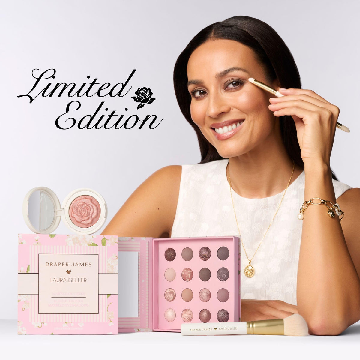 LAURA GELLER Angled Blush Brush with blush powder