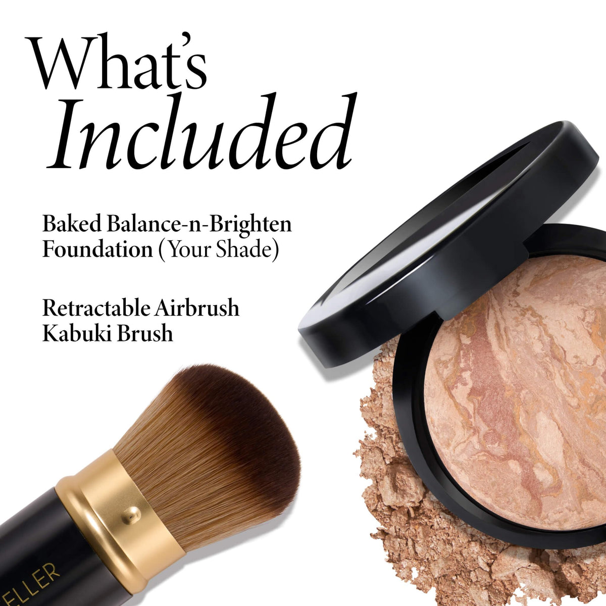 LAURA GELLER Baked Balance-n-Brighten Foundation compact with brush, side view