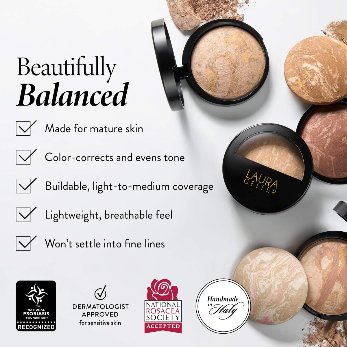 LAURA GELLER Baked Balance-n-Brighten Foundation open compact with brush