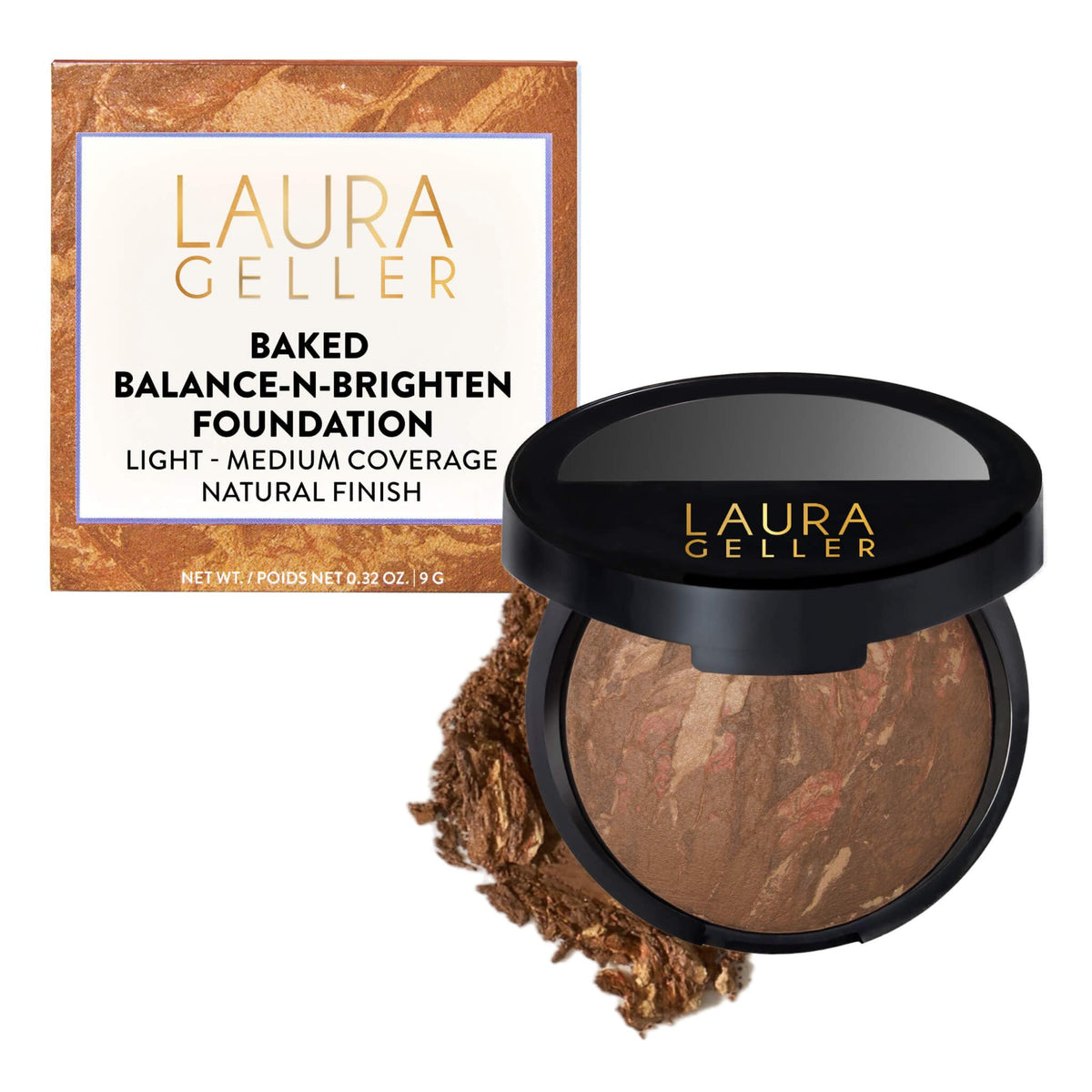 LAURA GELLER Baked Balance-n-Brighten Powder Foundation Toffee front view