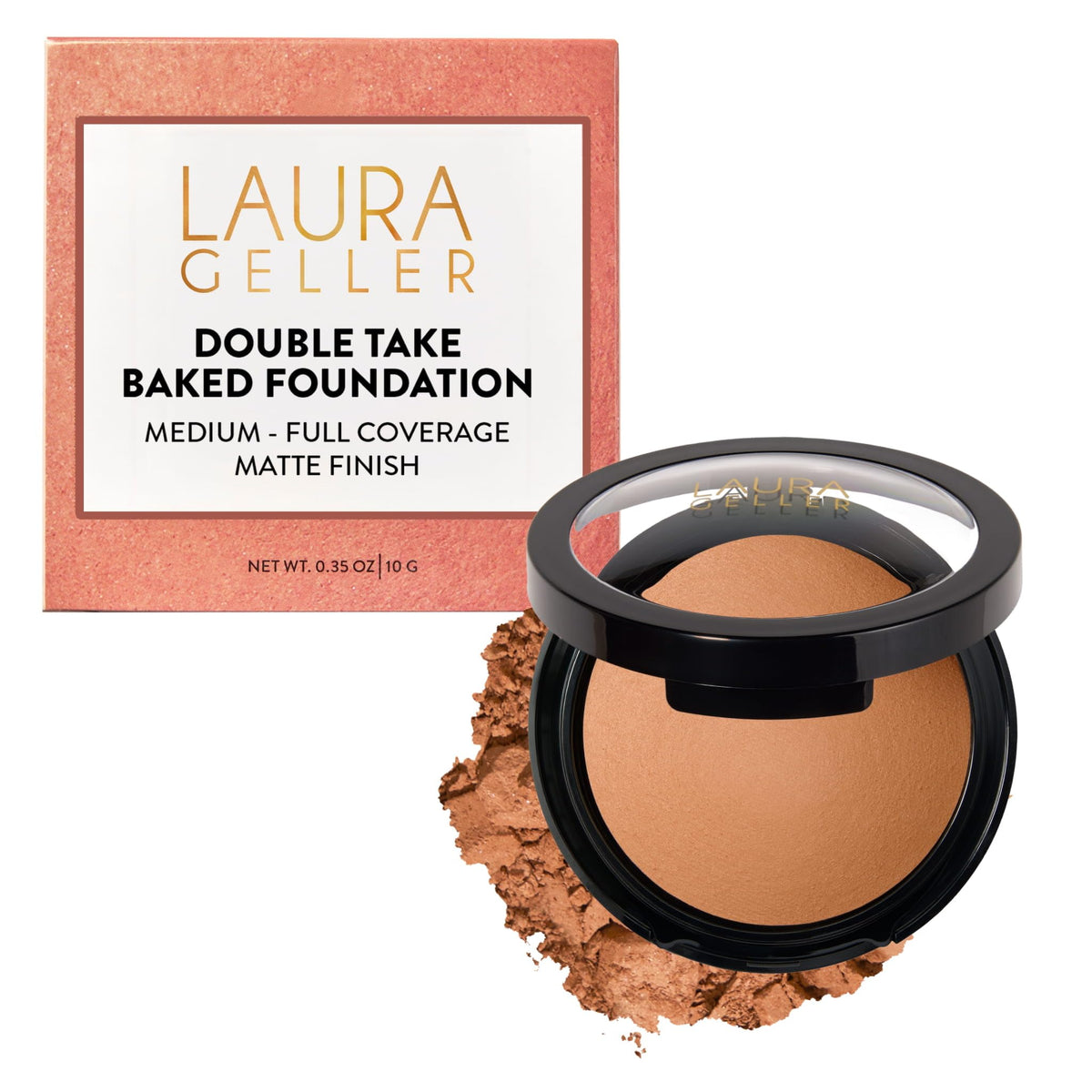 LAURA GELLER Baked Double Take Powder Foundation Matte Finish Tan front view