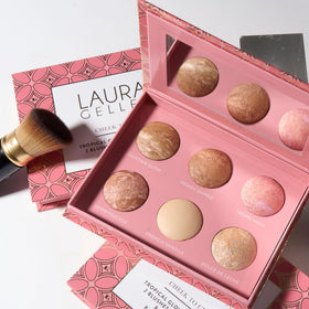 LAURA GELLER Cheek to Chic Tropical Glow Palette with makeup brush