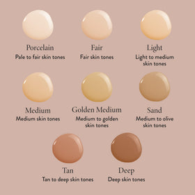 LAURA GELLER Double Take Liquid Foundation Tan with makeup tools