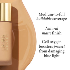 LAURA GELLER Double Take Liquid Foundation Tan with sponge applicator