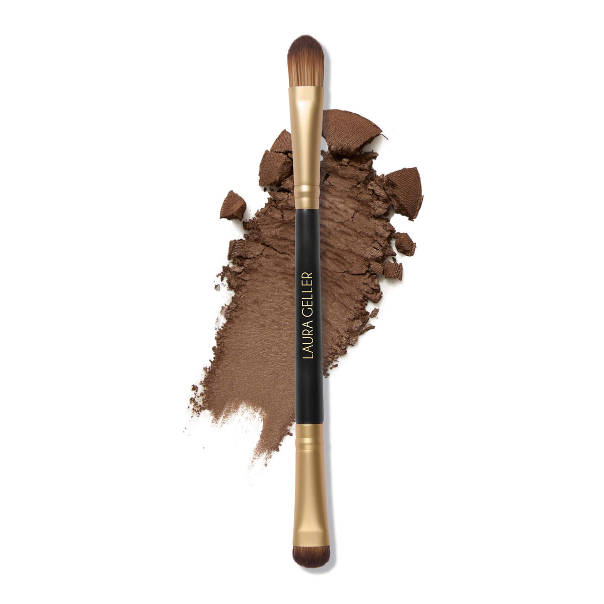 LAURA GELLER Dual-Ended Eyeshadow Brush front view with domed and blending ends