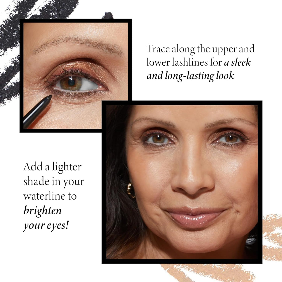 LAURA GELLER INKcredible Gel Eyeliner Waterproof Brown Sugar applied on model's eyes