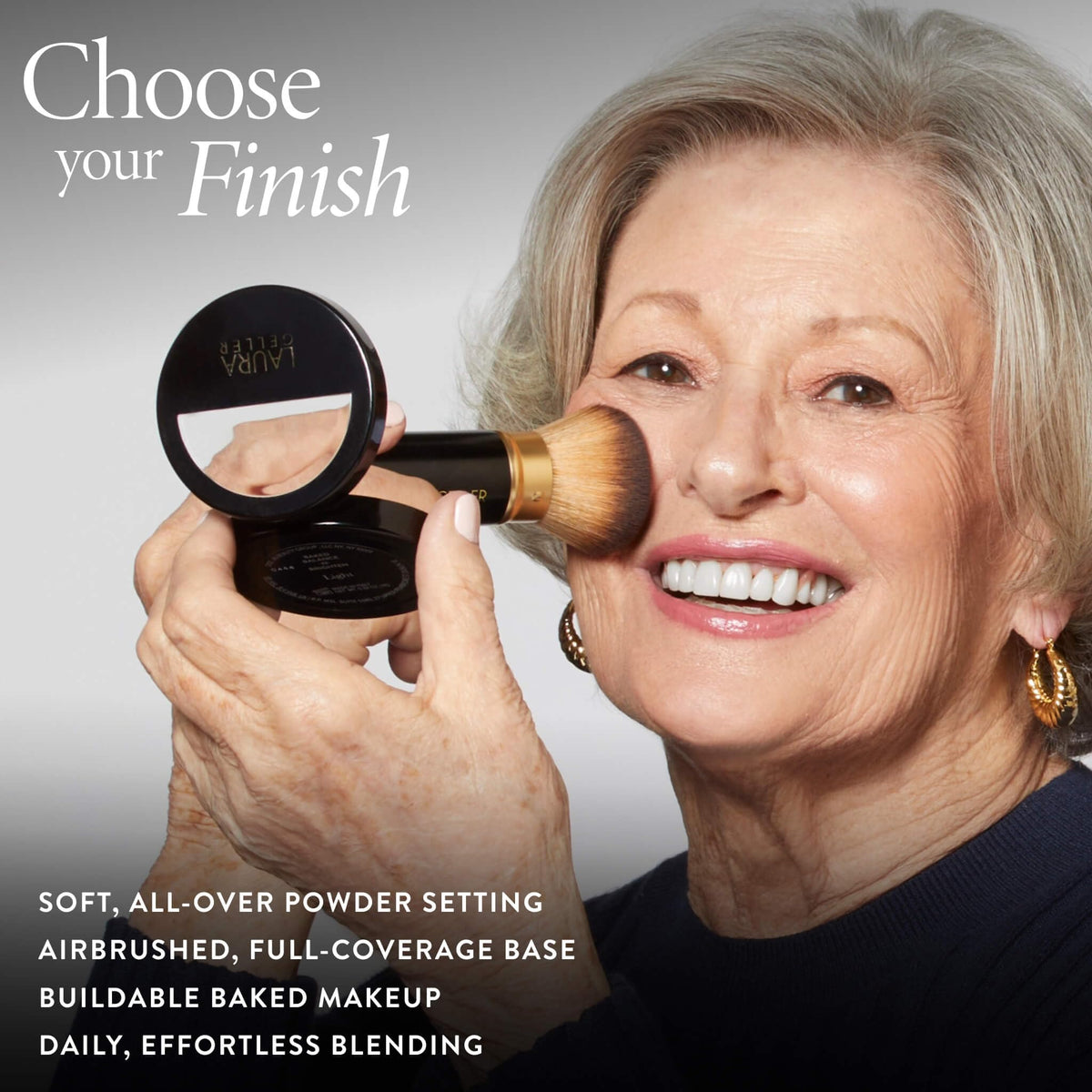 LAURA GELLER makeup brushes on vanity