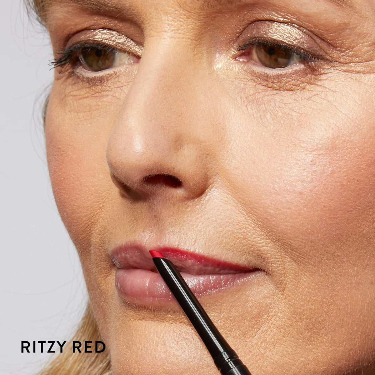 LAURA GELLER Modern Classic Lip Liner Ritzy Red with lipstick