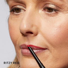 LAURA GELLER Modern Classic Lip Liner Ritzy Red with lipstick