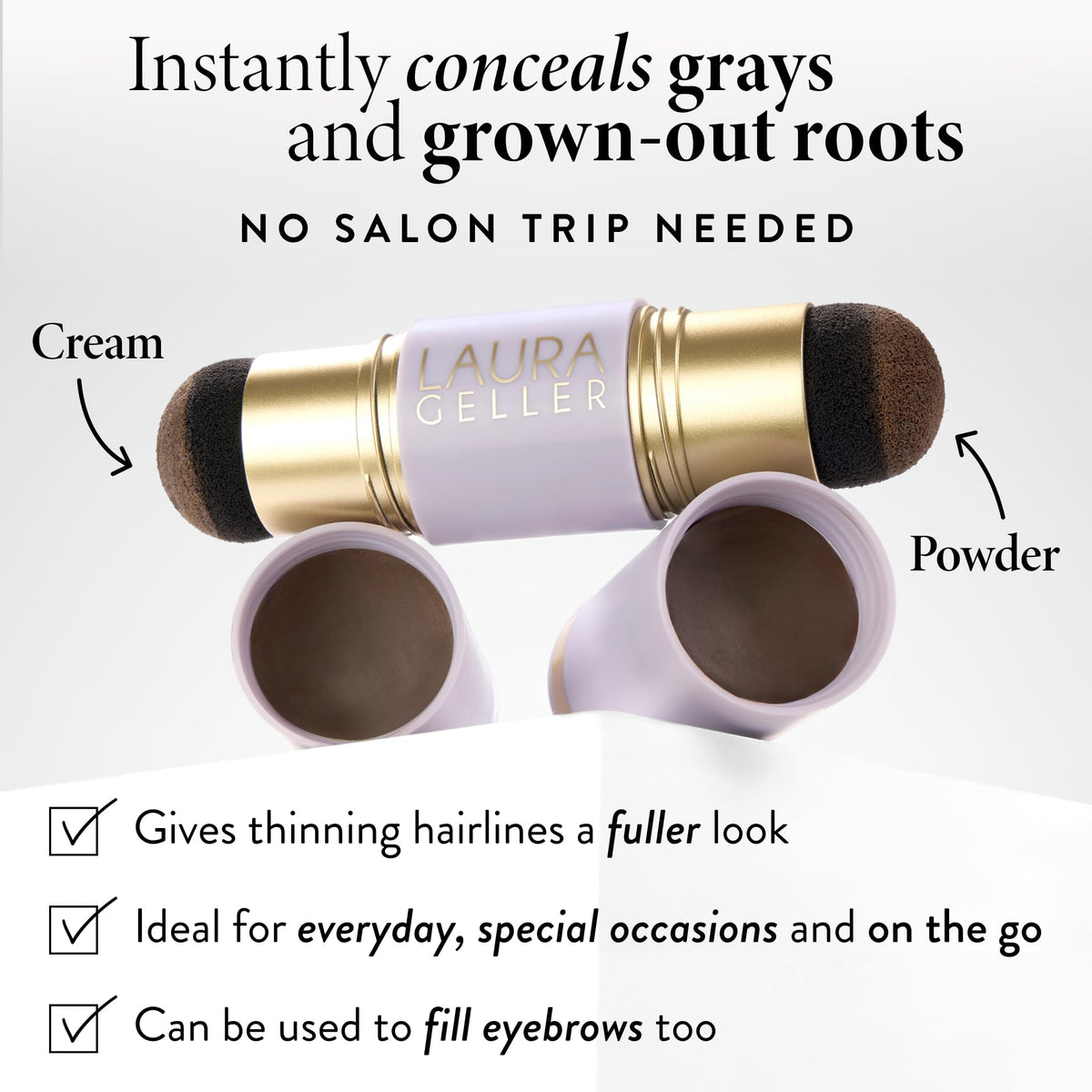 LAURA GELLER Root Touch-Up applicator showing cream and powder