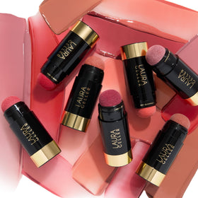LAURA GELLER Serum Blush Tint Practical Pink with other makeup products