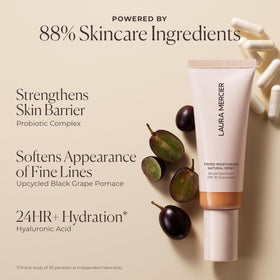 Laura Mercier Tinted Moisturizer Natural Dewy SPF 30 6N Umber with makeup tools
