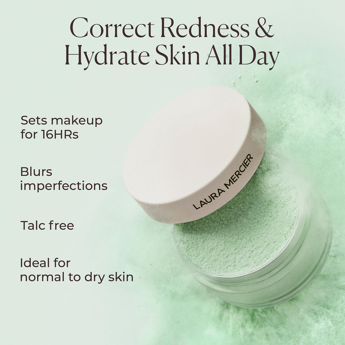 Laura Mercier Translucent Loose Setting Powder Mint Green in makeup setup