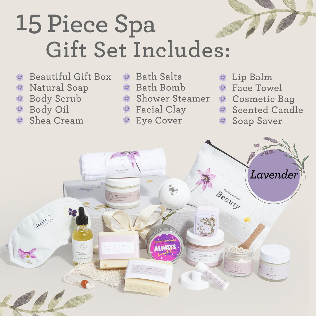 Lavender natural soap bar from Lizush Luxury Spa Gift Set