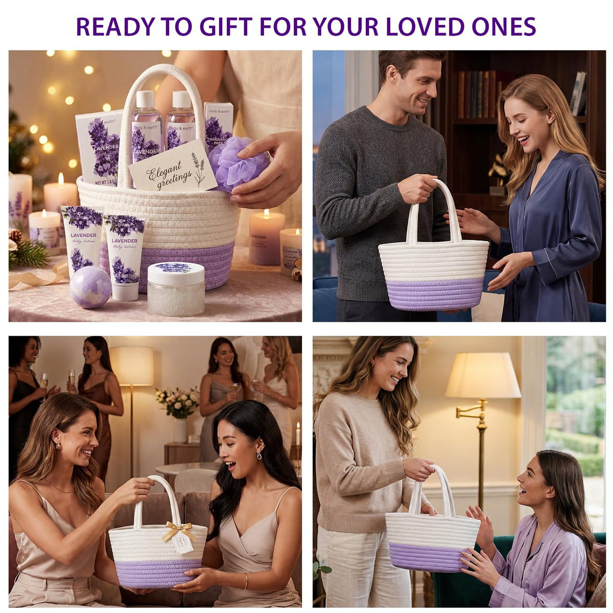 Lavender-scented products in BODY & EARTH Spa Gift Basket