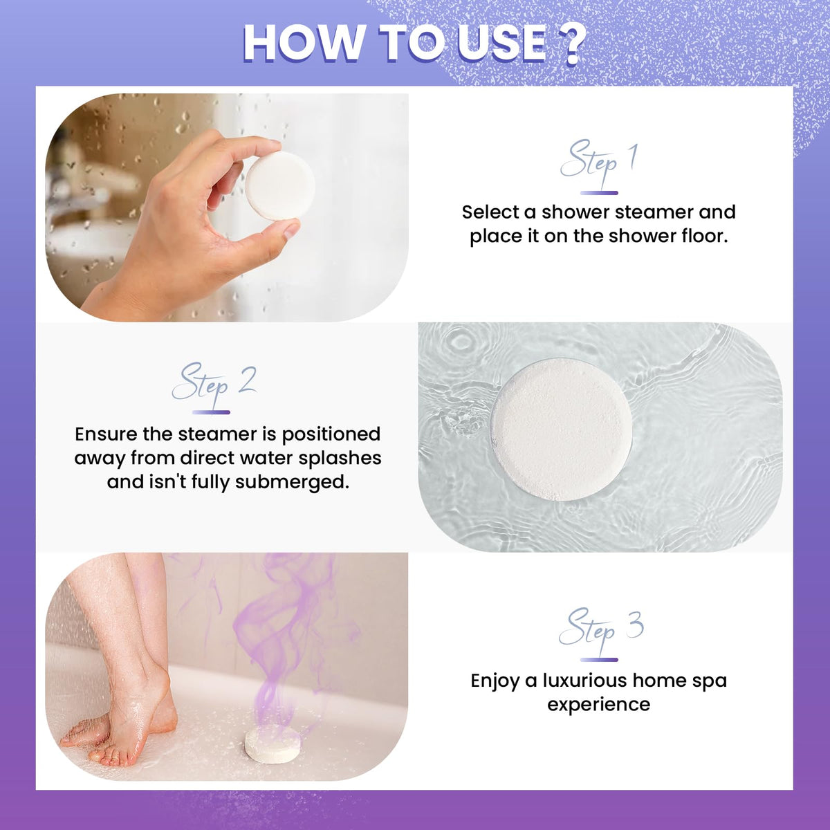 Lavender shower steamer in use during a shower