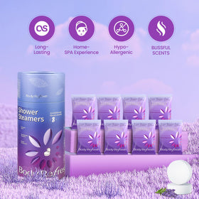 Lavender shower steamer tablet close-up
