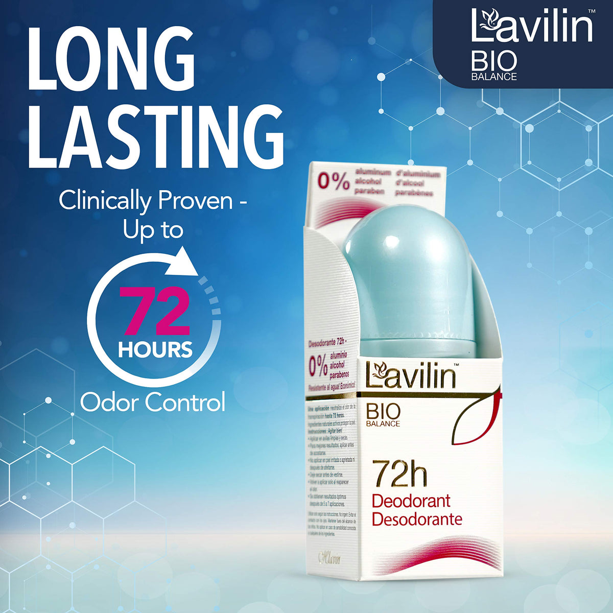 Lavilin Roll-On Deodorant back view with ingredient list