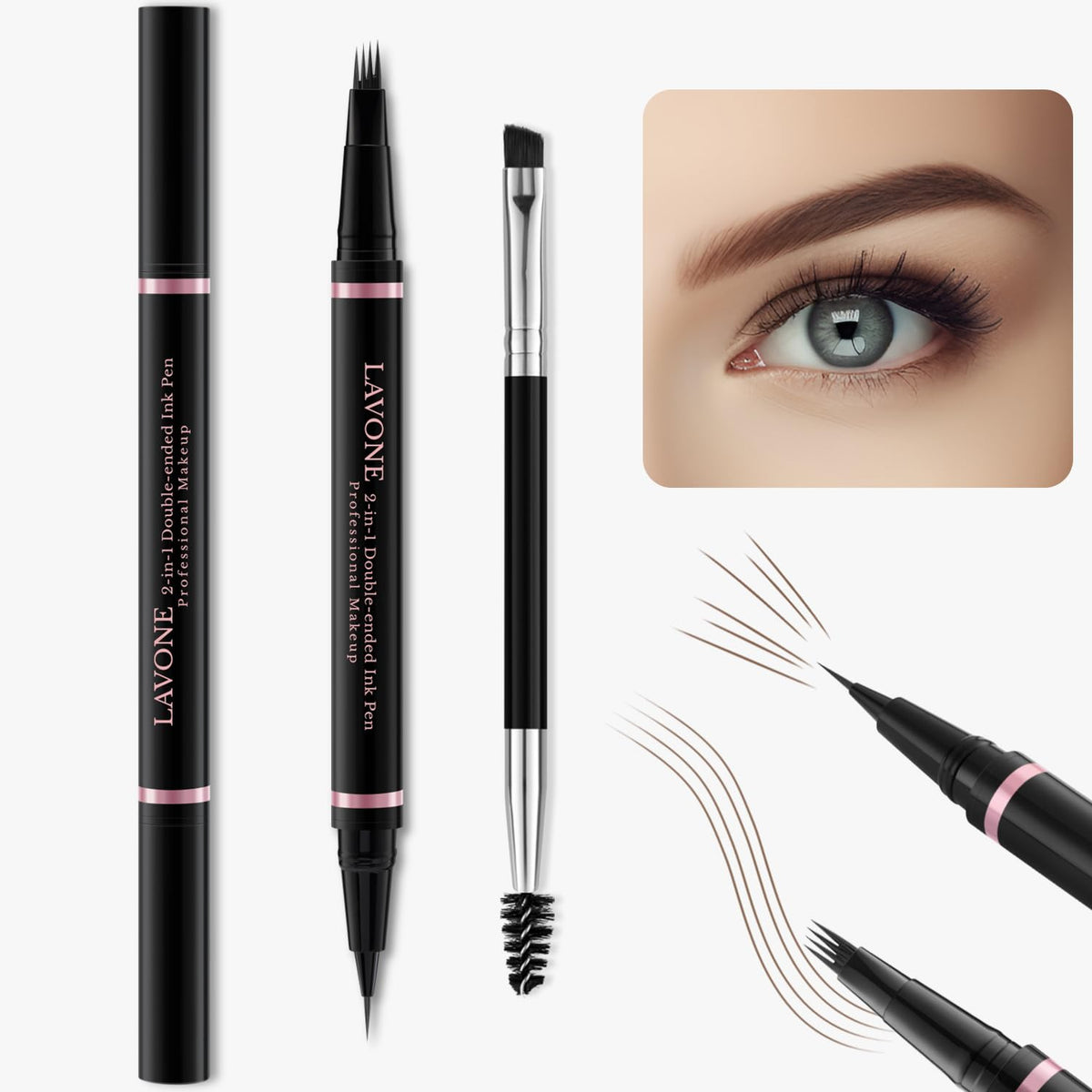 LAVONE dual-ended eyebrow brush and eyeliner in black