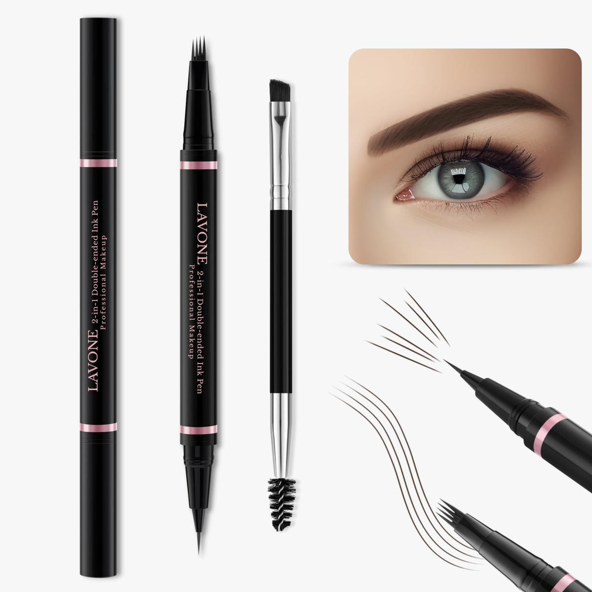 LAVONE dual-ended eyebrow brush and pomade in Chocolate