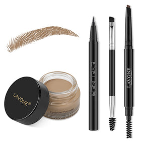 LAVONE Eyebrow Makeup Kit contents with brow pencil, pomade, and eyeliner