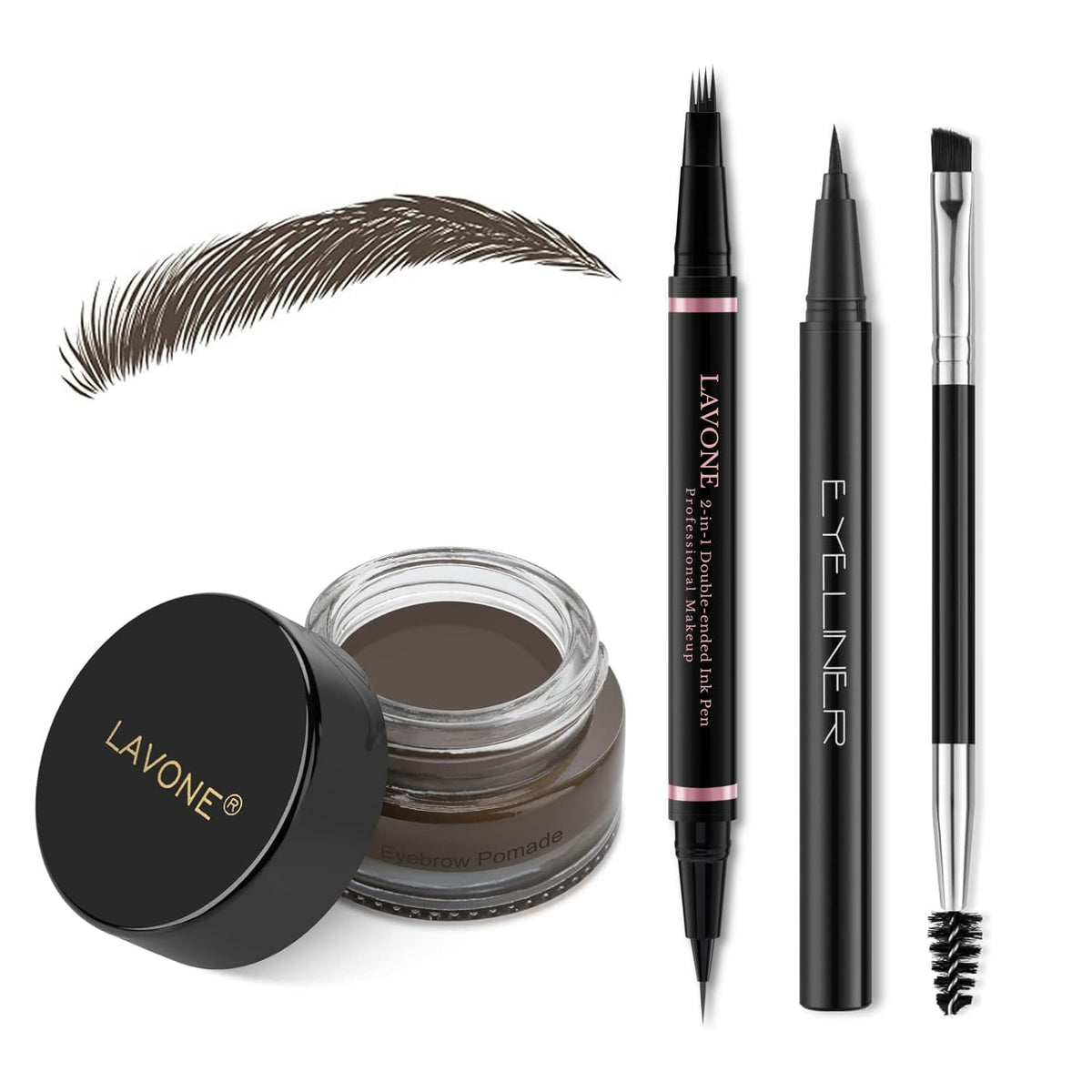 LAVONE Eyebrow Pen Kit including medium brown pencil and dark brown pomade