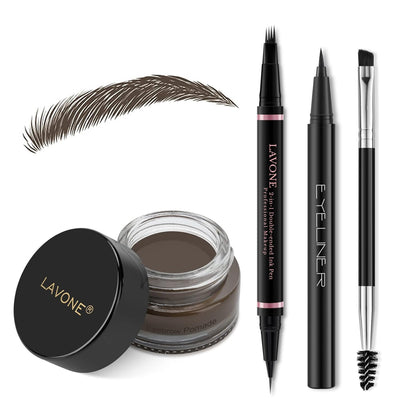LAVONE Eyebrow Pen Kit including medium brown pencil and dark brown pomade