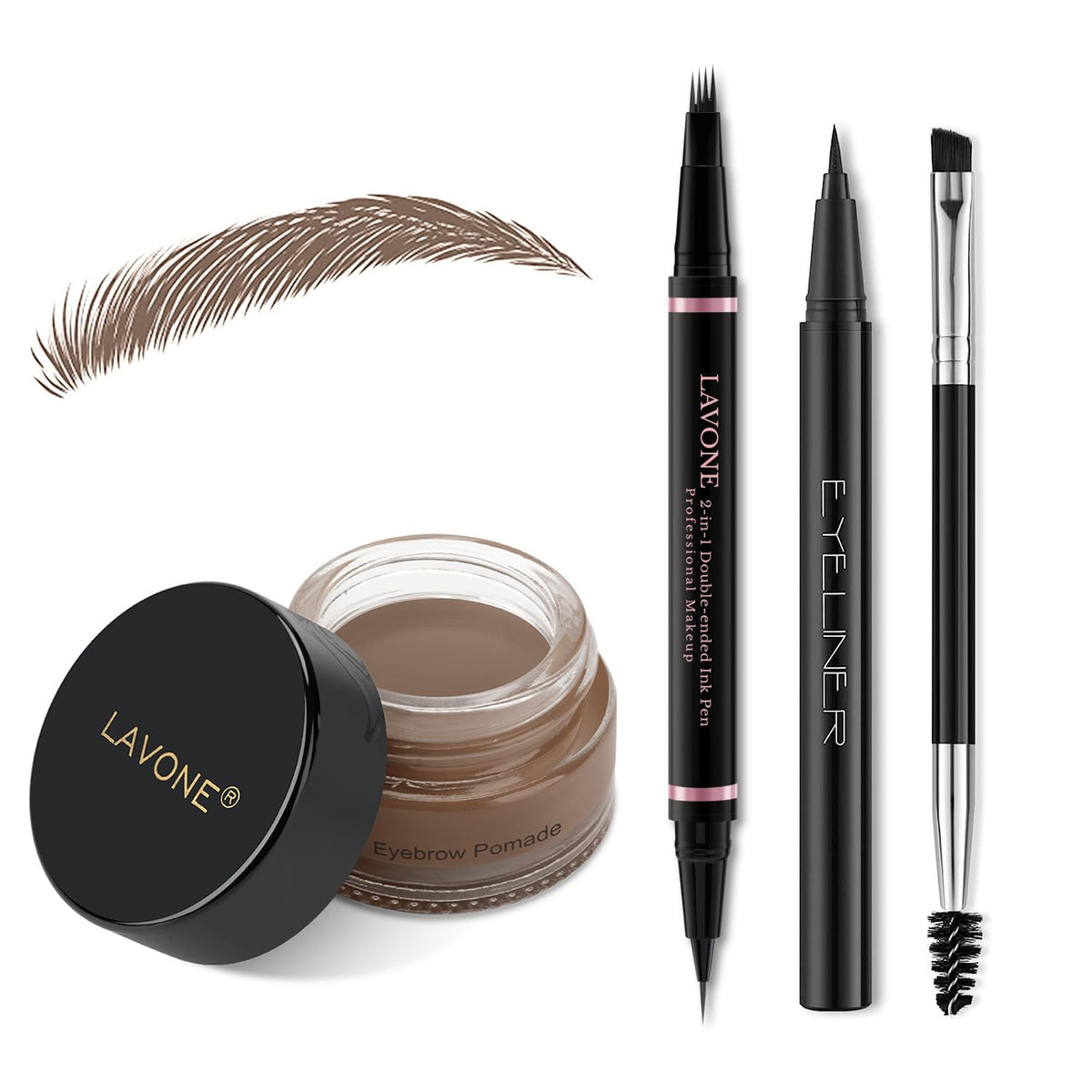 LAVONE Eyebrow Pen Kit with brown eyebrow pencil and pomade