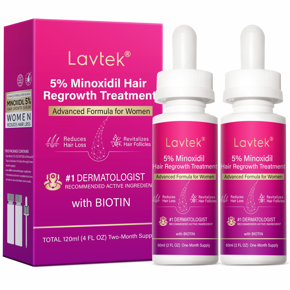 Lavtek 5% Minoxidil Hair Growth Serum for Women front view