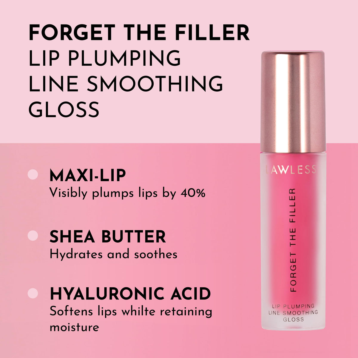 LAWLESS Forget The Filler Lip Plumper Gloss Juicy Watermelon applicator close-up