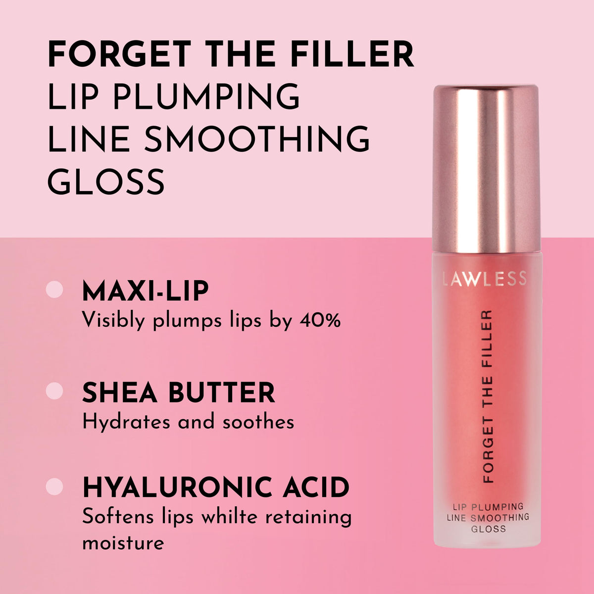 Lawless Forget the Filler Lip Plumping Gloss Cherry Vanilla applicator close-up