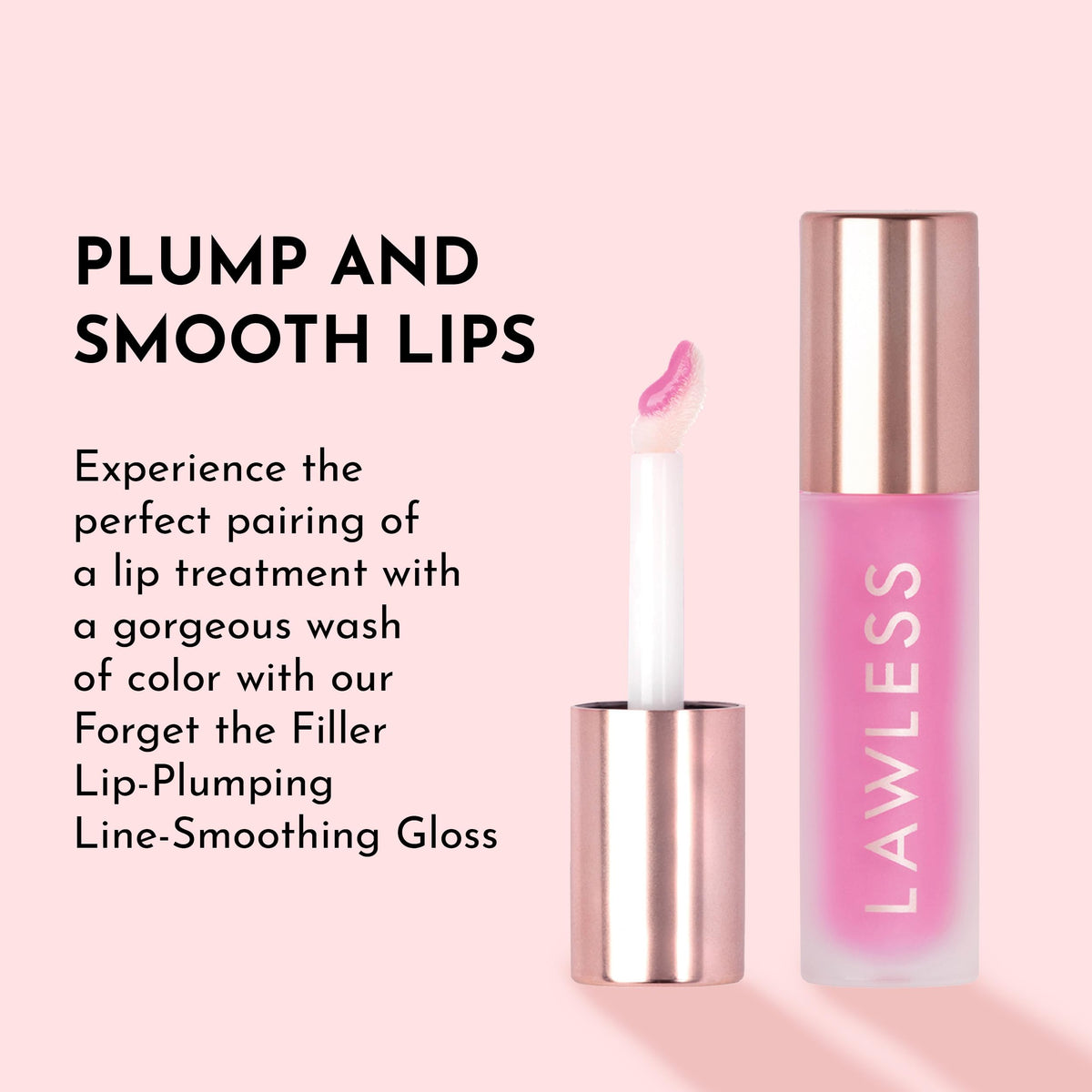 Lawless lip gloss on a vanity with makeup accessories