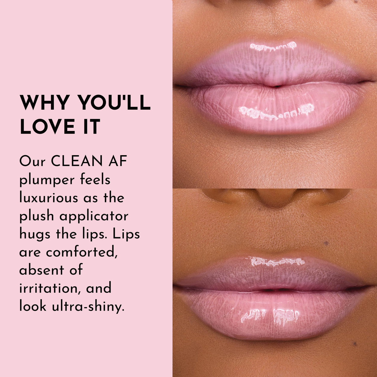 Lawless Lip Plumping Gloss Strawberry Milkshake on clean lips