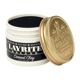 Layrite Cement Hair Clay 200g side view with lid open