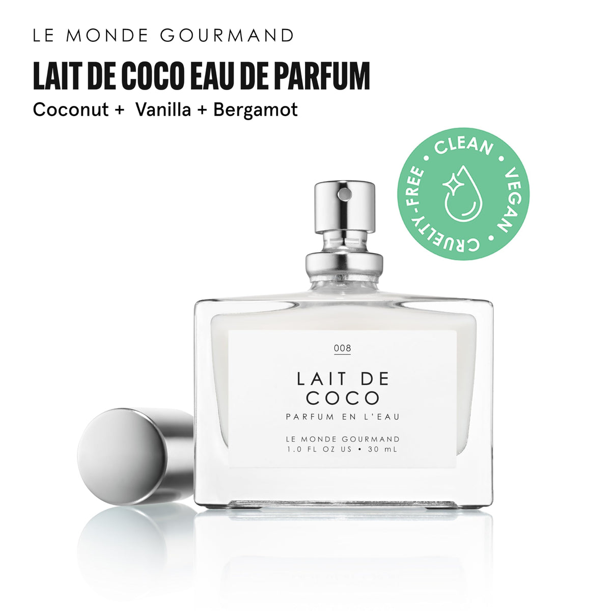 Le Monde Gourmand Lait de Coco Eau de Parfum on a wooden surface