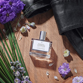 Le Monde Gourmand Santal Eau de Parfum 30ml on a vanity table