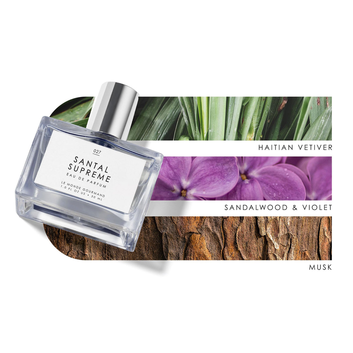 Le Monde Gourmand Santal Eau de Parfum 30ml with floral background