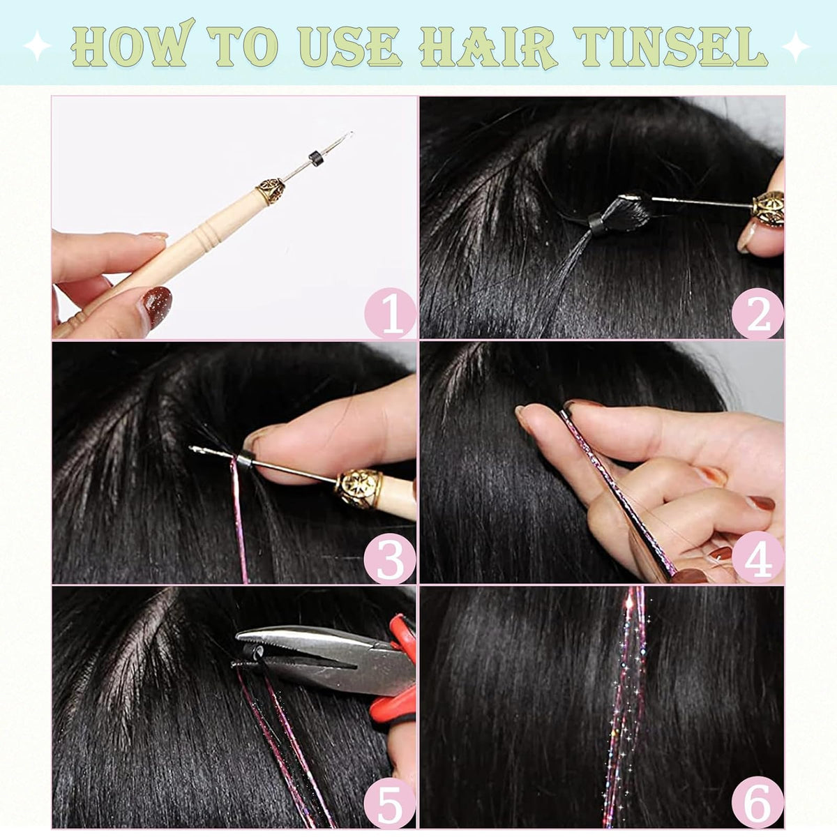 LEDIZE Hair Tinsel Kit with crochet tool and micro rings