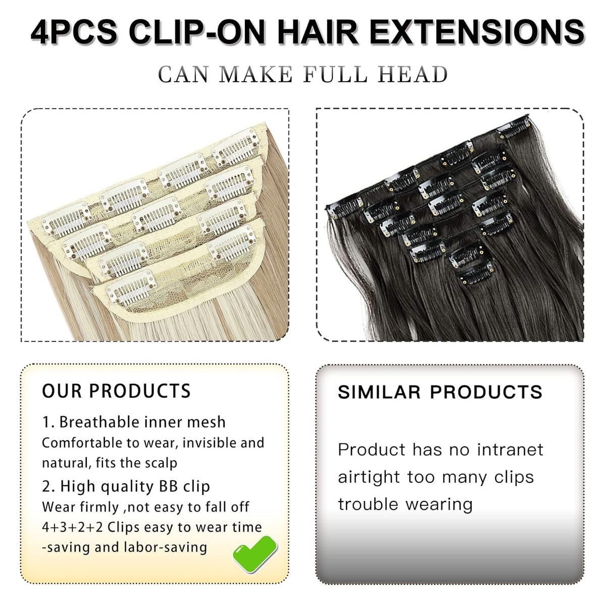 LEEONS 2-clip wefts of hair extensions