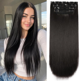 LEEONS 20 Inch Clip-In Hair Extensions Dark Brown-Black front view