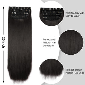 LEEONS 20 Inch Dark Brown-Black Clip-In Extensions on display