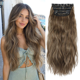 LEEONS Clip-in Hair Extensions front view in honey blonde and chestnut brown