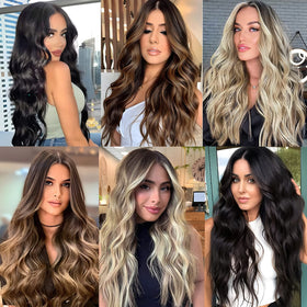 LEEONS Clip in Hair Extensions showing colour variation