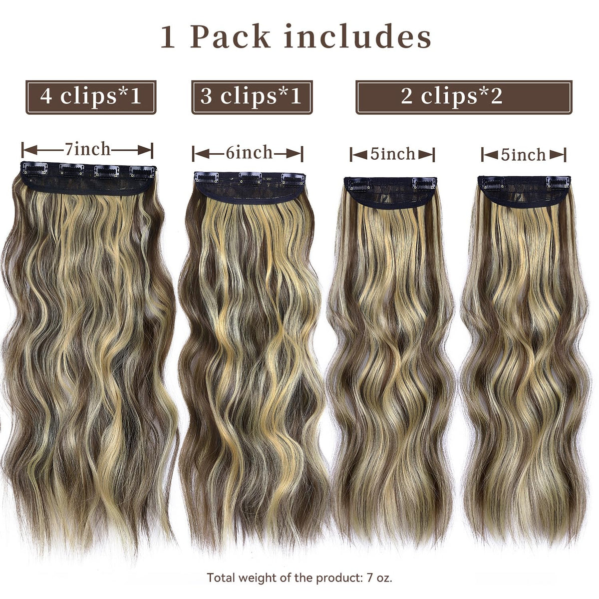 LEEONS Clip in Hair Extensions showing wavy texture