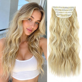LEEONS Clip in Long Wavy Hair Extensions 20 Inch front view