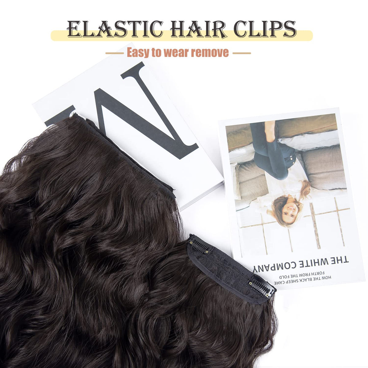 LEEONS Clip in Synthetic Hair Extensions 20 Inch Wavy back view