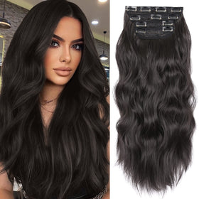 LEEONS Clip in Synthetic Hair Extensions 20 Inch Wavy front view